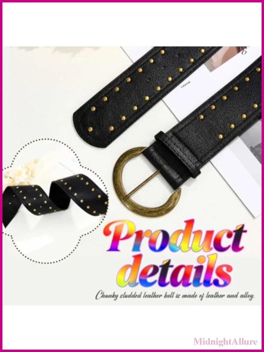 Wide Studded Leather Belt Chunky Vintage Thick Waist Belt for Women